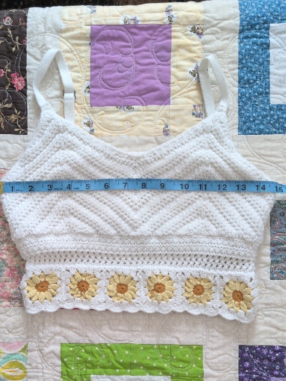 Hollister Crochet Crop Top White Daisy Trim Coquette Boho Y2K Cami - Picture 10 of 11